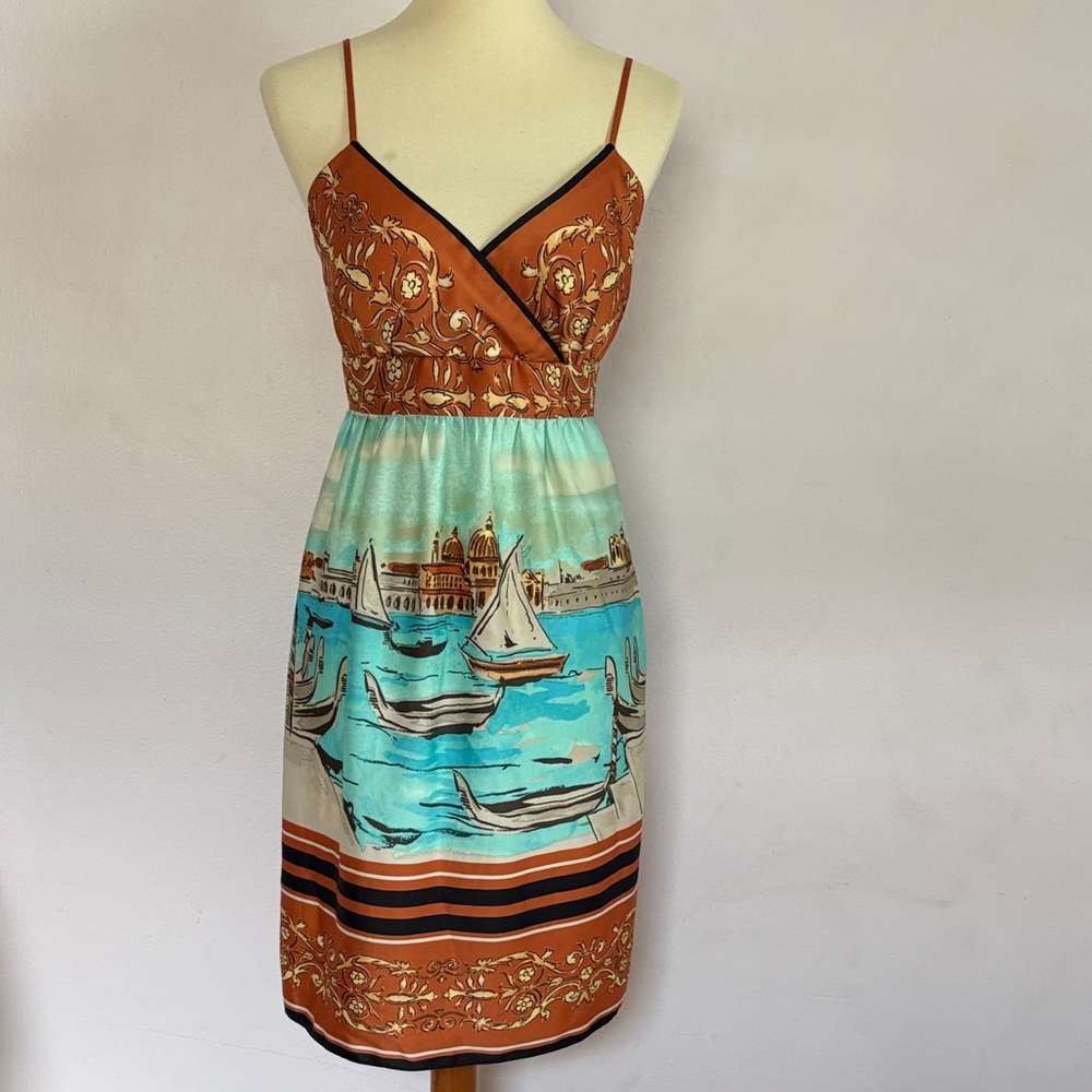 Muse Orange and Turquoise Venetian Print Slip Dress